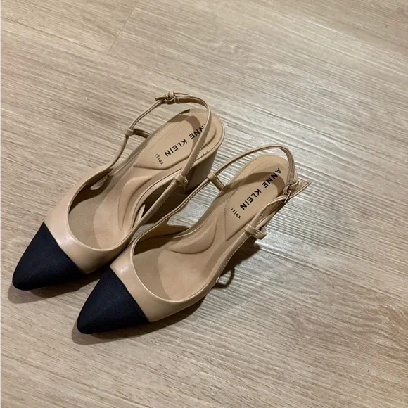 Anne Klein Beige and Black Slingback Heels - Picture 2 of 3